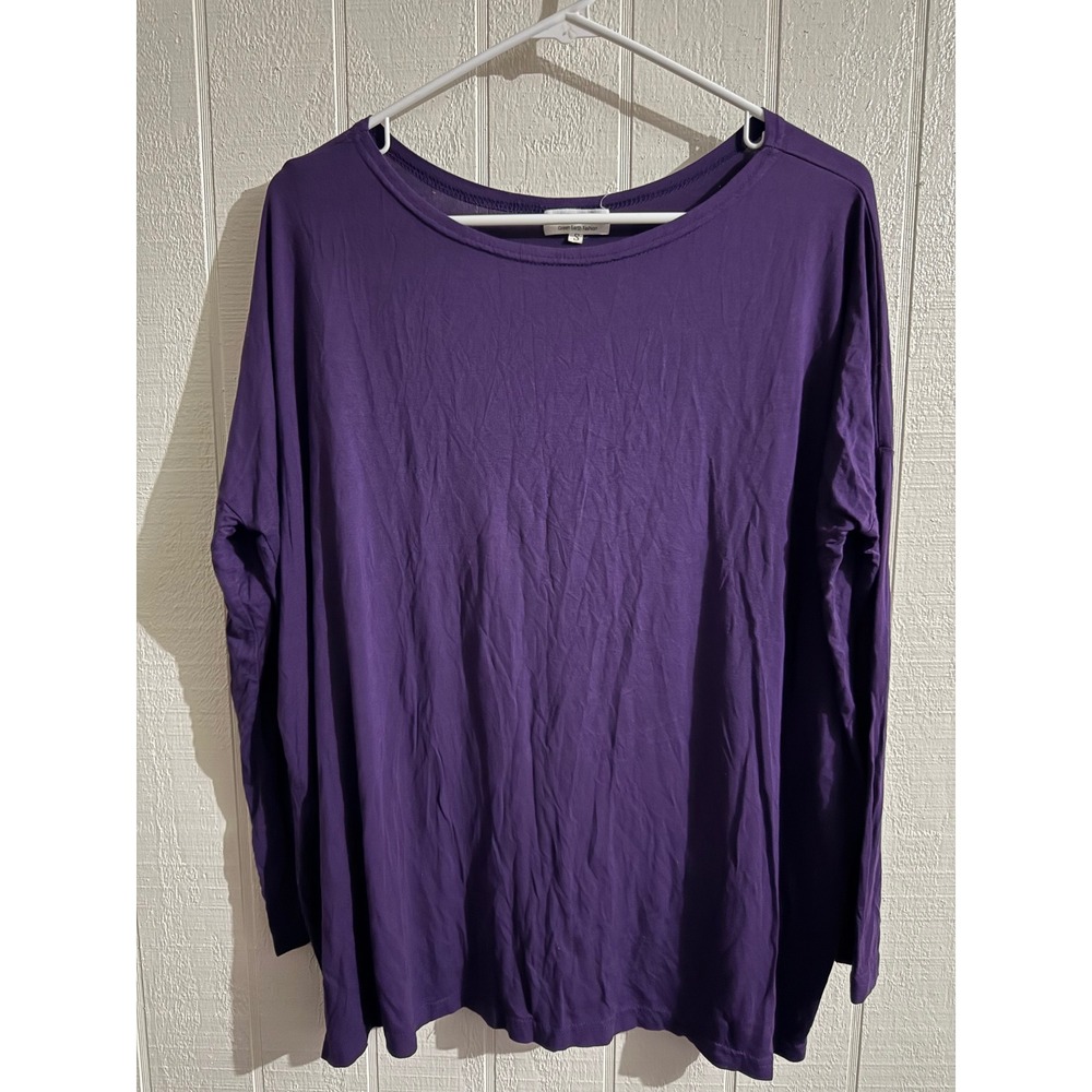 Piko Green Earth Fashion Purple Long Sleeve Oversized Scoop Neck Top Small